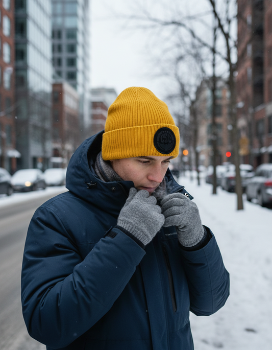Christiania Black Logo Beanie, Mustard